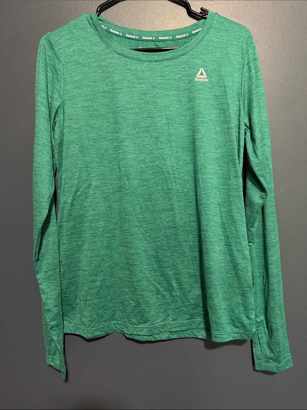 Reebok Women’s Long Sleeve Heather Green Athletic Top